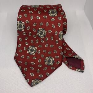 John Henry Mens Silk Tie Red Tie with Tan, Oval And Crest